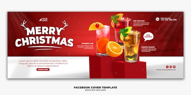 レストランフードメニューのクリスマスfacebookカバー特別ドリンクテンプレート