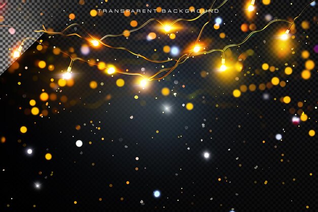 PSD christmas fairy lights sparkle in black background