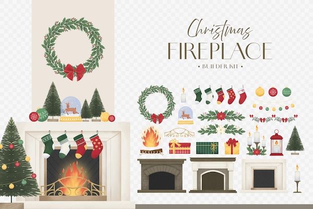 PSD christmas fireplace builder kit v2 in photoshop psd