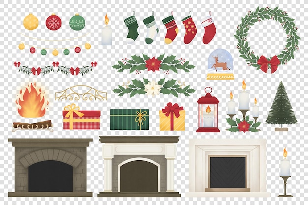 Christmas fireplace festive element v3 in photoshop psd