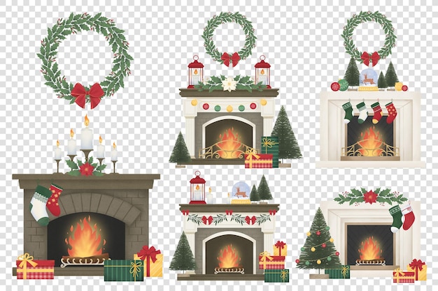 Christmas fireplace festive element v4 in photoshop psd