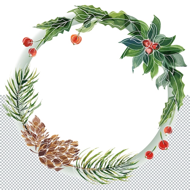 Christmas floral round frame with firtree and holly