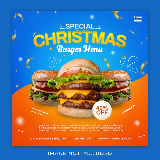 クリスマスフードハンバーガーソーシャルメディアプロモーションinstagramバナー投稿デザインテンプレート