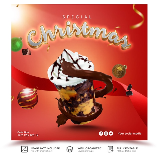 Christmas food and drink menu social media promotion flyer or banner template