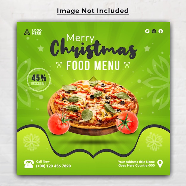 PSD christmas food menu template flyer or social media post square banner