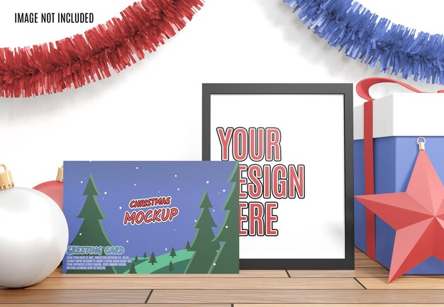 Christmas frame and greeting card mockup