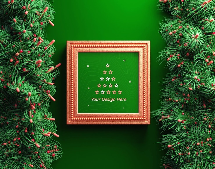 PSD christmas frame mockup with decorative background or new year mockup with christmas background
