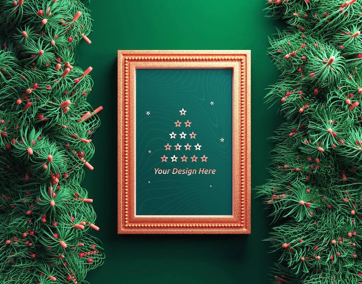 PSD christmas frame mockup with decorative background or new year mockup with christmas background
