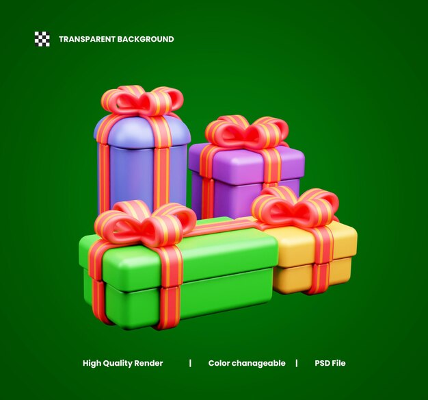 PSD クリスマスプレゼント3dアイコンセットまたはクリスマスプレゼント3dアイコンイラストまたは3dギフトボックスアイコンイラスト