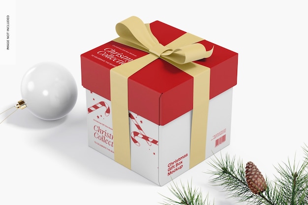 Christmas gift box mockup, perspective