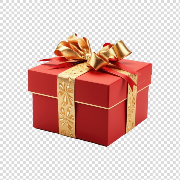 PSD christmas gift box square ribbon red and gold realistic transparent background