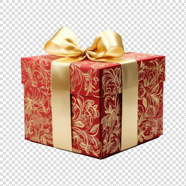 PSD christmas gift box square ribbon red and gold realistic transparent background