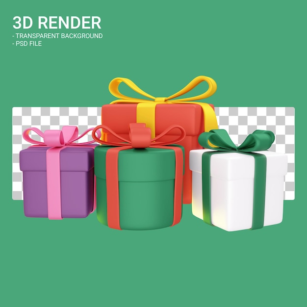 3Dレンダリングのクリスマスギフトボックス