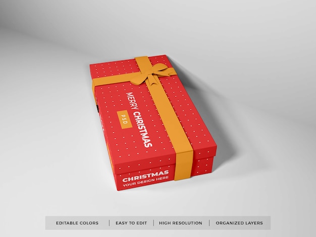 Confezione regalo di natale con nastro mockup isolato