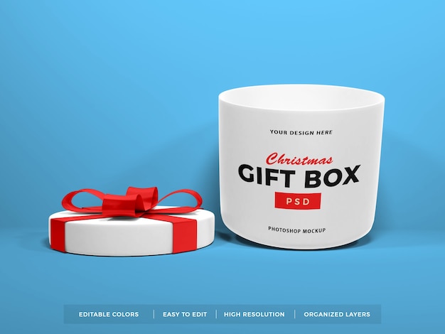 Christmas Gift Box with Ribbon Mockup 