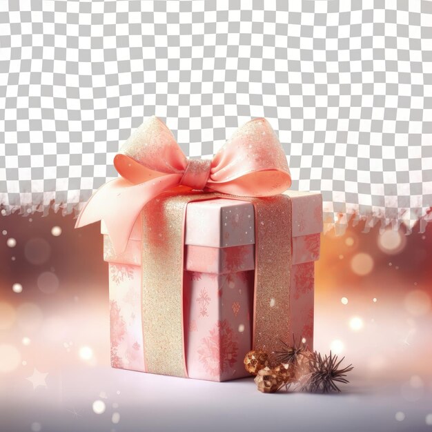 Christmas gift wrapped with ribbon transparent background