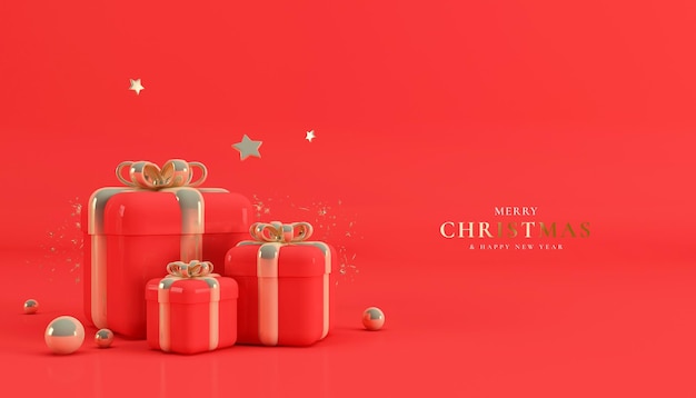 christmas gifts box in 3d renderig