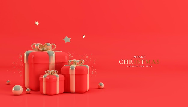 Christmas gifts box in 3d renderig