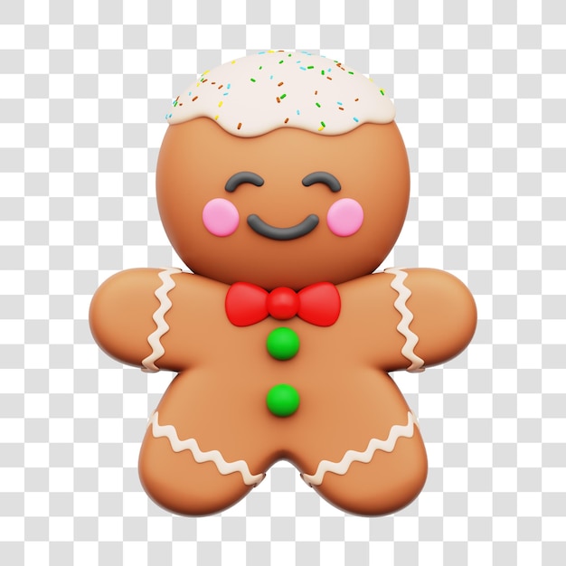 Christmas Gingerbread Cookie 3D Icon Isolated Transparent Background