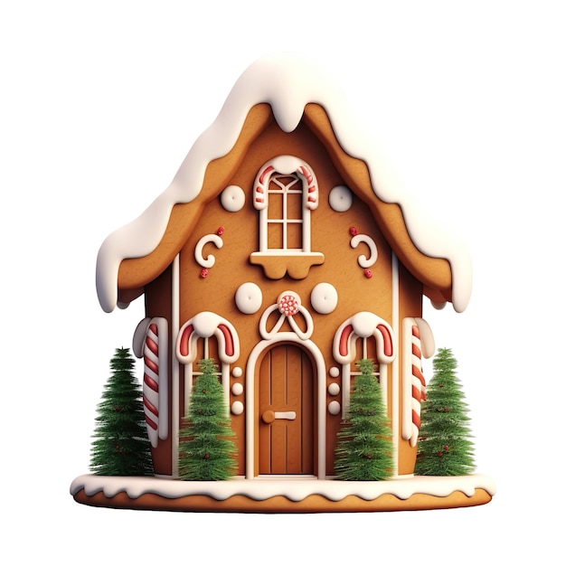 PSD Рождественский имбирный хлеб дом с белой глазурью изолирован на прозрачном фоне