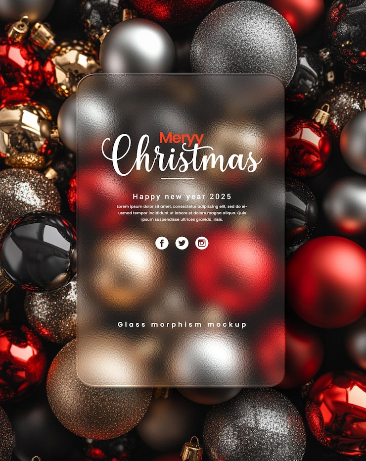 PSD christmas glass morphisim mockup