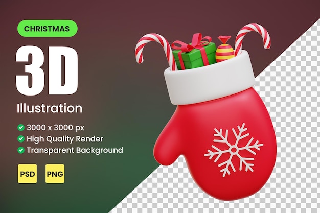 PSD christmas gloves 3d icon render illustration