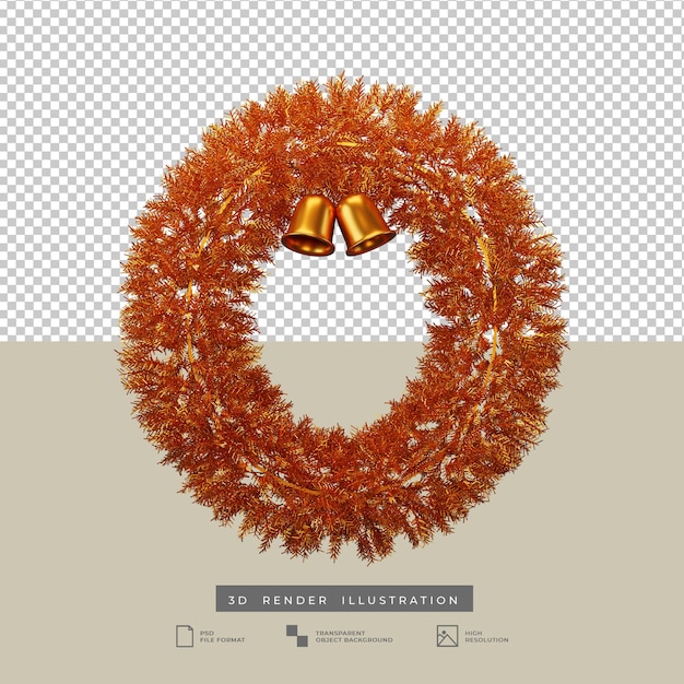 ベル3dイラストとクリスマスの黄金の花輪