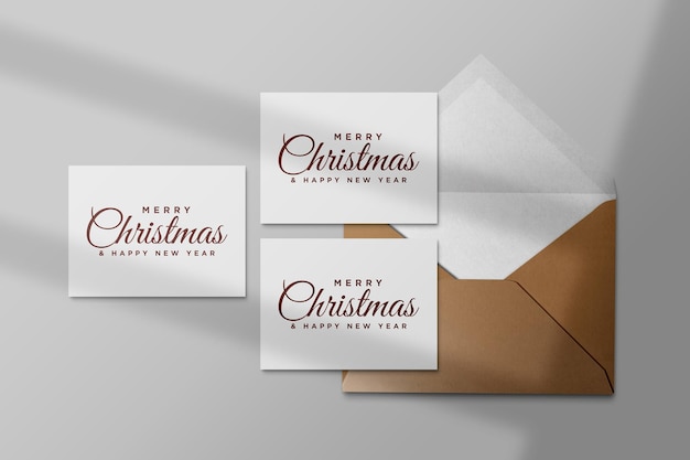 Christmas greeting card mockup envelope psd with shadow