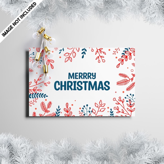 PSD christmas greeting card mockup template with pine brunches and leaf