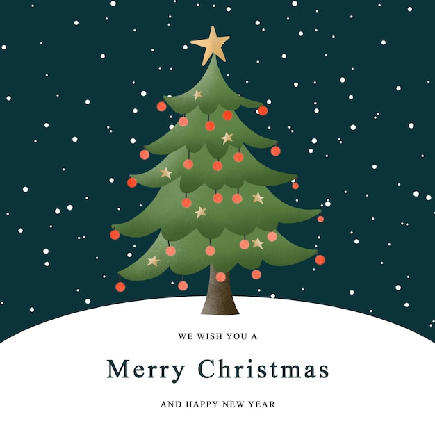 PSD christmas greeting card with christmas tree background