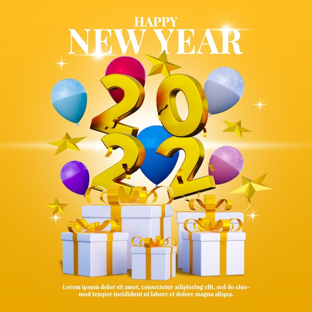 聖誕節和新年快樂的禮物盒和氣球旗<unk>社交媒體帖子模板