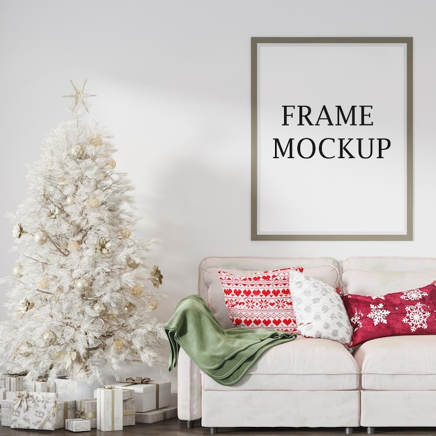 PSD christmas holiday wooden frame template above sofa