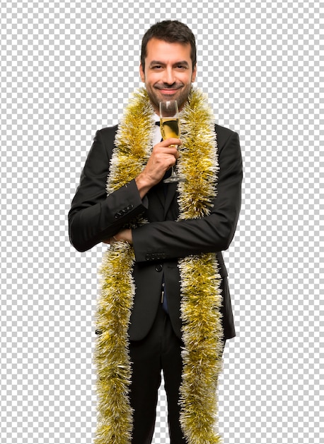 PSD christmas holidays event. man with champagne celebrating new year 2019