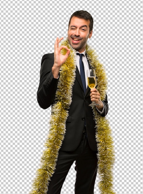 PSD christmas holidays event. man with champagne celebrating new year 2019