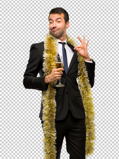 Christmas holidays event. man with champagne celebrating new year 2019