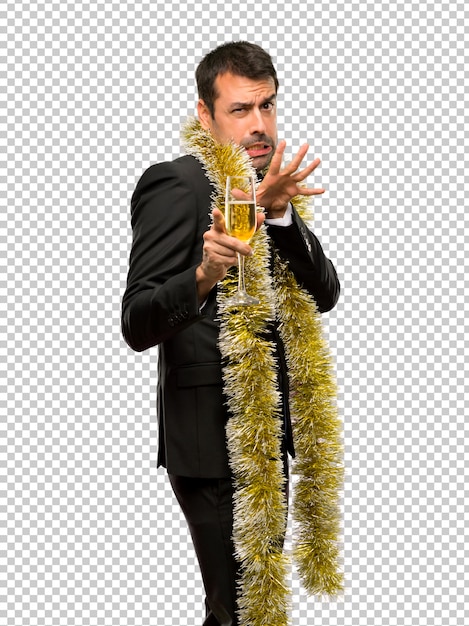 PSD christmas holidays event. man with champagne celebrating new year 2019