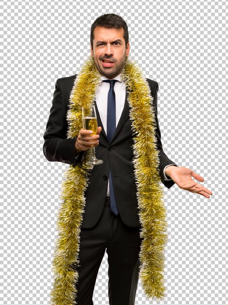 PSD christmas holidays event. man with champagne celebrating new year 2019