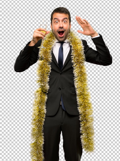 PSD christmas holidays event. man with champagne celebrating new year 2019