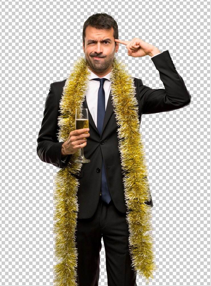 PSD christmas holidays event. man with champagne celebrating new year 2019 