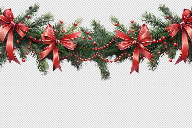 PSD christmas horizontal seamless frame with fir branches diode garland and red christmas toys