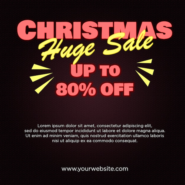 PSD christmas huge sale banner 80% off in neon style design