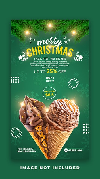 Christmas ice cream food menu social media post instagram stories banner template