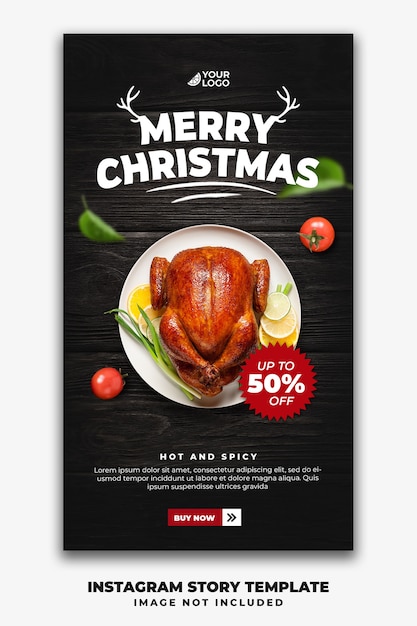 Christmas instagram stories template for restaurant food menu chicken