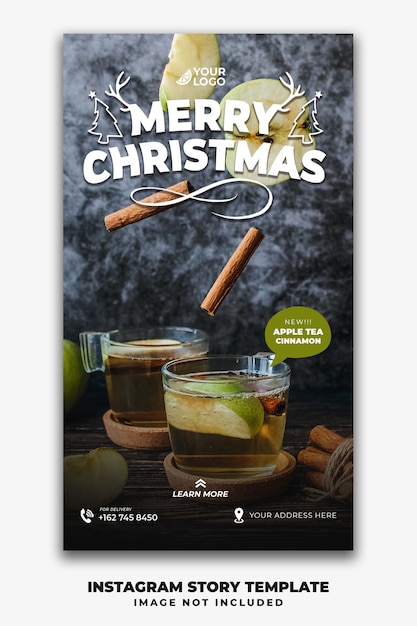 PSD christmas instagram stories template for restaurant food menu drink