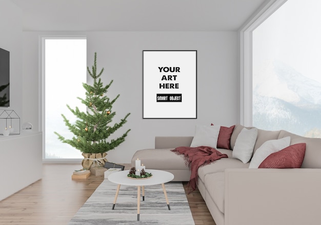 PSD christmas interior with frame mockup