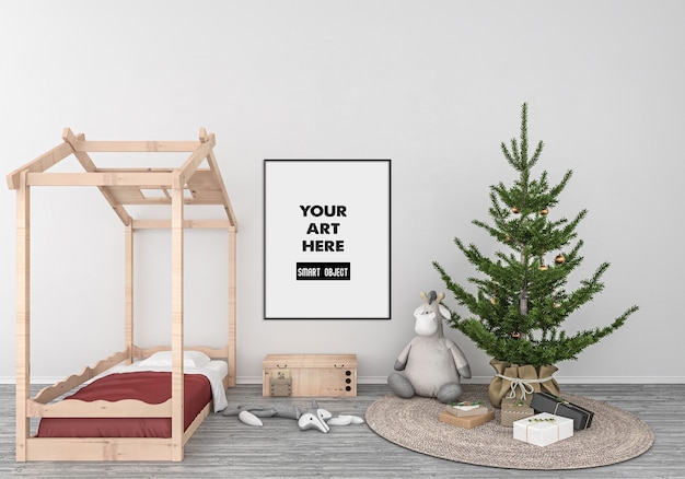 Christmas interior with frame mockup