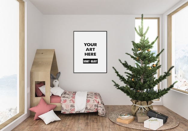 Christmas interior with frame mockup