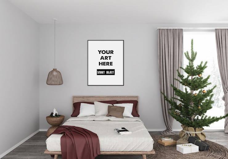 PSD christmas interior with frame mockup