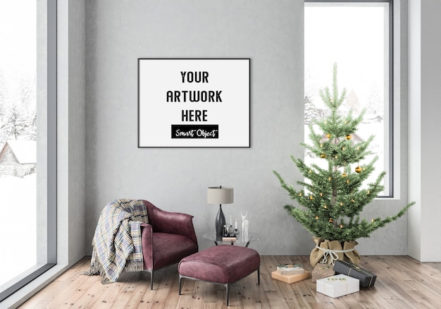 Christmas interior with horizontal frame mockup