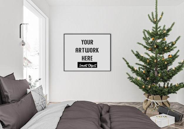 Interno di natale con mockup di cornice orizzontale